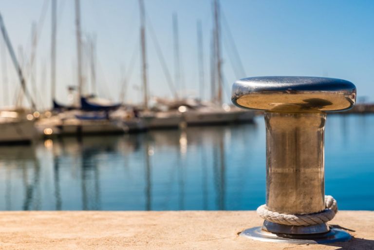 metal mooring for recreational boats in marina